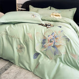 Flowers Embroidery Bedding Set Light Luxury Brushed Four-Piece Set Girl Bedroom Decor King Duvet Cover Set Bed Sheet Pillowcases