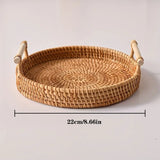 1pc Artisanal Woven Rattan Serving Tray - Dual Handles, Multipurpose Tea and Snack Presentation Platter, Ideal Bread Basket with