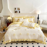 Korean Princess Style Flowers Lace Ruffles Bedding Set Comforter Queen King 4Pcs Duvet Cover Bed Sheet/Fitted Sheet Pillowcase