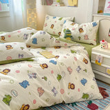 Ikeehome  100% Cotton 4-Piece Duvet Cover Set (1 Duvet Cover 2 Pillowcases 1 sheet), Minimalist Cartoon Design, Ultra-Soft Bedding Set