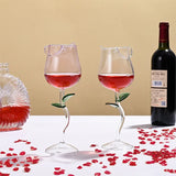 French Romantic Transparent Rose Glass with Transparent Leaf Cocktail Glass Valentine's Wedding Table Decoration Gift Wine Cup