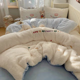 INS Cartoon Bedding Set  soft Fleece duvet cover set for kids adult Sheet set With Pillowcases full size