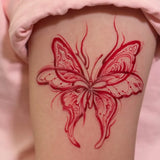 Wine Red Blood Butterfly Tattoo Sticker, Temporary Tattoo Sweet Cool Flame Tail Thigh Waterproof Long-Lasting Realistic Sticker