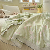Princess Summer Quilt Washed Cotton Air Conditioner Student Dormi Thin Quilt With Lace Skin-friendly Soft Blanket Home Textiles