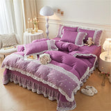 Korean Luxury Lace Ruffles Bedding Set Skin-Friendly Washed Cotton Princess Style Duvet Cover Bed Sheet Pillowcase Home Textiles