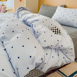 Ins Simple Blue Dot Bedding Sets 2025 New Girls Bed Sheet Set Four Piece With Pillowcases Dormitory Quilt Set No Filling