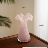 Modern Pastel Pink Yellow Glass Vase Wavy Ruffled Mouth Floral Vase for Living Room Kitchen Table Home Display Ornament