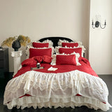 Lace Princess Bedding Set Gorgeous Embroidery Romantic Flat Bed Sheet Pillowcases Queen King Size Bed Linen Set Gift for Family
