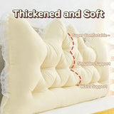 Korean Style  Pure Color Reading Pillow with Lace Trim Backrest  and Anti-Collision Waist Belt, Large Backrest Support Bolster