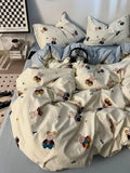 Korean Style Ins Retro Fresh Floral Washed Cotton Bed Four Piece Duvet Set, Student Dormitory Bed Sheet Three Piece Set