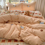 New Cartoon Duvet Cover Set Towel Embroidery Bedding Set Double-Sided Design Bed Sheet Set Adult and Children Bedroom Decor