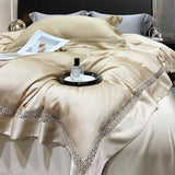 800TC Lyocell Soft Silky Cooling Summer Luxury Hollow Wide Edge Bedding Set Duvet Cover Bed Sheet/Fitted Sheet Pillowcases 4Pcs
