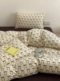 Ikeehome  Korean Sle Cartoon INS Pure Cotton  Cotton Bedding Set 4pcs Bed eet Cover Duvet Cover Pillowcase Bedding