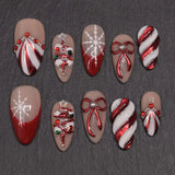 24pcs Rhinestone Fake Nail Christmas Blush Almond Nails Sets Press on French Red Nails Tips Star Design Pink False Nail Finished