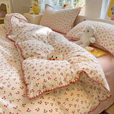 Ins Bedding Set Purple Love Stripe Double Layer Yarn Four Piece Dormitory Girl Heart Bed Sheet And Quilt Set Washed Cotton