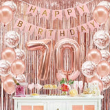 58Pc/Set 40-Inch Number Foil Balloons Party Backdrop Rain Curtain Rose Gold Glitter Balloons Happy Birthday Pink Banner Birthday Party Set Celebration Birthday Party Combo Set Suitable for 16Th 21St 30Th 40Th 50Th 60Th 70Th C