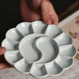 Ceramic Color Plate Handmade Celadon Palette Jingdezhen Ru Kiln Plum Blossom-shaped Watercolor Paint Tray Pen Holder Color Plate