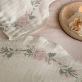Vintage French Flowers Embroidery Bedding Set Double Layer Crepe Yarn Pure Cotton Duvet Cover Flat/Fitted Bed Sheet Pillowcases