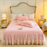 3/4Pcs Warm Milk Velvet Bedding Set Luxury Princess Flowers Lace Edge Duvet Cover Bed Skirt Bedspread Pillowcase Home Textile