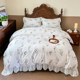 French Pastoral Style Rose Flowers Print Lace Bedding Set Single Queen King Size 100% Cotton Duvet Cover Bed Sheet Pillowcases