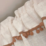 Kitchen Curtains Faux Linen Textured Small Cafe Window Curtain with Pom Pom Over Sink Light Filtering Short Curtain for Bathroom