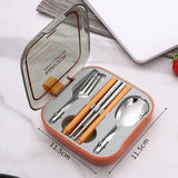 Stainless Steel Folding Cutlery Set with Storage Case Portable Fork, Spoon, and Chopsticks 3Pcs Set Outdoor Tableware