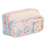 Color-Block Pen Bag Multi-Compartment Transparent Pocket Pencil Case Large Capacity with Zipper Multi-layer Pen Pouch