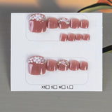 14pcs Handmade Vintage Wine Red False Toe Nails Press On Acyrlic Nails Square Fake Toenail Simple Short Artificial Nail Wearable
