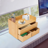 Bamboo 3-Drawer Desk Storage Box, 2-Layer Organizer for Office Supplies, Study Room & Bookshelf Decorative Storage Solution