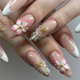 24pcs French Polka Dots Fake Nails Insect Long Almond Stick on Nail Set Check Tips False Nail Art Reusable Simple Press on Nails