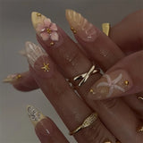 24Pcs 3D Flower Pearl Press on Nails Short Almond Acrylic False Nails Blush Pink Sweet Cool Fake Nails French Summer Nail Art
