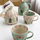 Ikeehome  French Vintage Heavy Floral Ceramic Vase Water Cup & Home Decor Multi-purpose Table Centerpiece Living Room Decor Vase