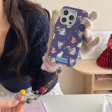 Ins floral cat cute leather cover for iphone 15pro 16Pro 14promax 13promax 14 13 15 16 pro max colorful chain rope phone case