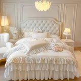 4/6Pcs Pink 100% Cotton Korean Princess Style Bedding Sets Butterfly Lace Ruffles Duvet Cover Set Bedspread Bed Skirt Pillowcase