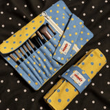 Vintage Polka Dot Roll Up Pencil Case Dual Use Makeup Brush Holder Student Pen Bag Portable Travel Stationery Storage Pouch Gift