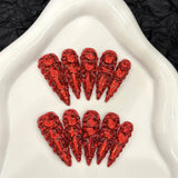 Handmade Press On Nails Luxury Long Fake Nails Stiletto Wearable Full Flash Rhinestones False Nails With Designs Almond Nail Tip