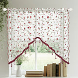 French Country Embroidery Flower Small Curtain for Kitchen Window Vintage Voile With Beaded Farmhouse Triangle Coffee Curtain