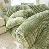 Soft Fluffy Wide Ribbed Faux Rabbit Fur Duvet Cover Autumn Winter Warm Thick Plush Quilt Cover for Single Double Bed Bedding Set