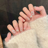 10pcs Nude Pink French False Nails Short Square Cute Press on Nails with Pearl Acrylic Fake Nails with Glue Full Cover Nail Tips