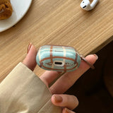 Retro Blue and Brown Plaid + Ring Suitable for Apple Airpodspro2 Case/Airpodspro Case/Airpods4 Case/Airpods3 Case/Airpods2 Case/