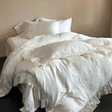 Romantic French Lace Ruffles Princess Wedding Bedding Set 1000TC Egyptian Cotton Duvet Cover Flat/Fitted Bed Sheet Pillowcases