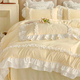 Elegant Lace Bedding Sets Luxury Bed Linen Korean Princess Style Washed Cotton Ruffle Duvet Cover Bed Sheet Pillowcases for Girl