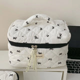 Fashion Cherry Tote Women Makeup Bag Portable Cute Ladies Cosmetic Toiletry Storage Pouch Handbag Cotton Quilted Zipper Bag