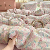 Oxygen Double Layered Four-Piece Bedding Set Fresh Floral Duvet Cover Bed Sheet Bed Canopy Student Dormitory 3-Piece Set