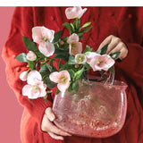 Glass Vase Hand Basket Bag Pink Clear Bottle Terrarium Flower Hydroponics Home Decoration Accessories Vases Pots