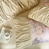 3/4Pcs Bedding Set Tencel Cotton Ice Silk French Vintage Pleated Style Luxury Duvet Cover Bed Linen 2 Bedroom With Elastic Band