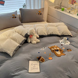 Cute Cartoon Pattern Embroidered Soft Bedding Sets Cozy Breathable Fitted Sheet Kit Kids Adults Bedroom Decor for Spring Summer