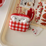 Korea Lovely Red Grid Pattern Soft Silicone Apple Earphone Case For AirPods 1 2 3 4 Pro 2 Cartoon Cute Dog Pendant New Year Case