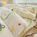 3pcs Simple Line Design Duvet Cover Set Cartoon Strawberry Print Bedding with 2 Pillowcases Skin-friendly Washable Quilt Cover