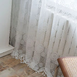 White Tulle Bohemian Curtain with Tassels, French Lace, Window Drapes, Boho Home Decor, Living Room and Bedroom